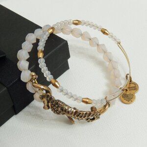 Alex and Ani Bracelet 2 Pc Set Gold Seahorse Pink Bead with Box